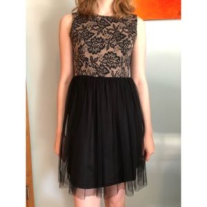 Tan and Black flower Embroidered Dress